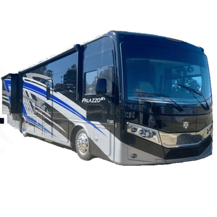 Modern black and blue VannGo bus for transportation services.