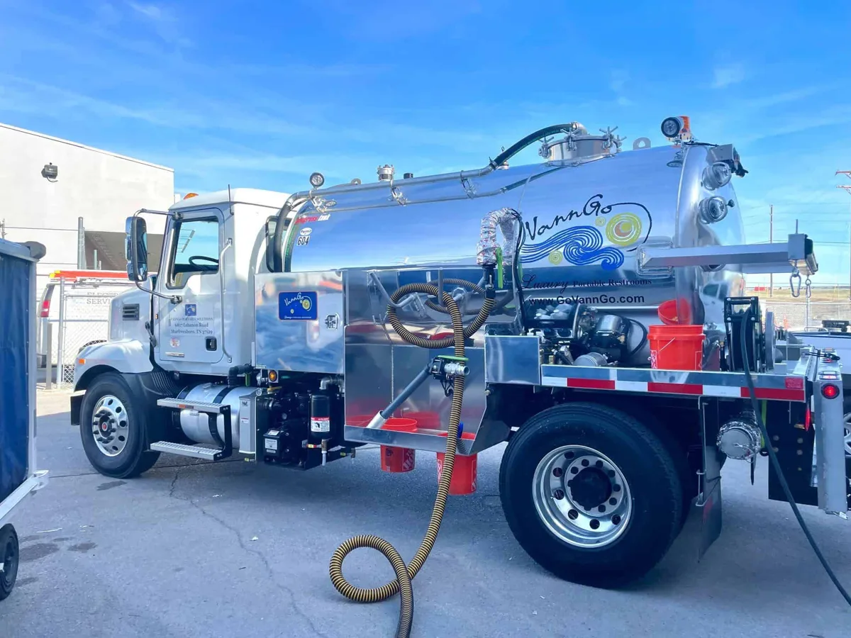 VannGo service and pump truck ready for delivery from the Murfreesboro yard, serving Franklin, TN