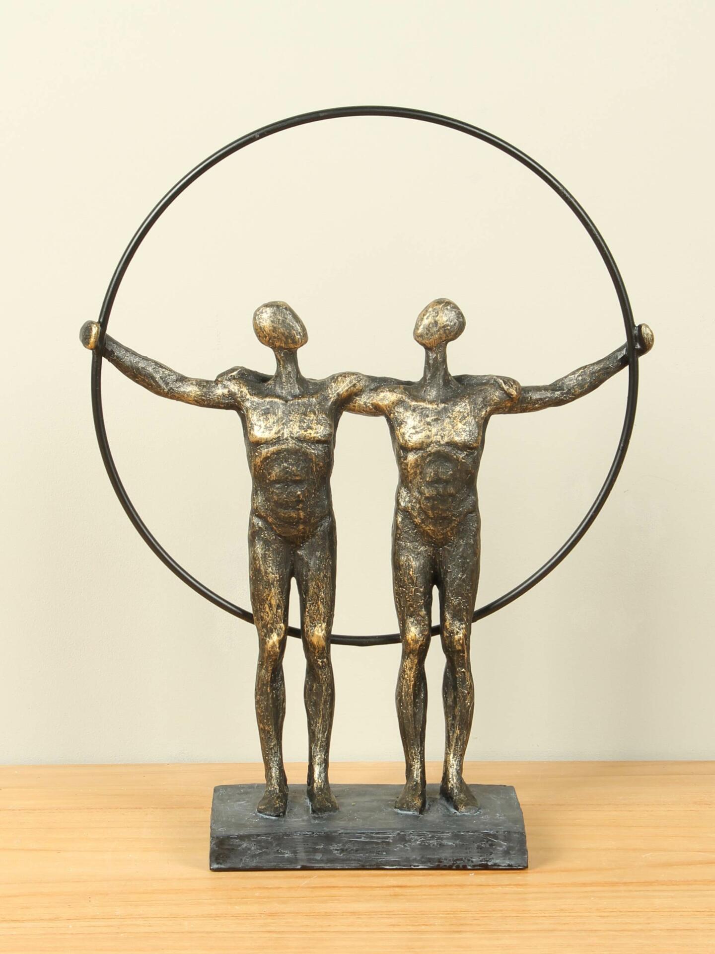 Beeld voor binnen - Bronskleurig - Polystone - 2 Mannen - 36x27x8 cm