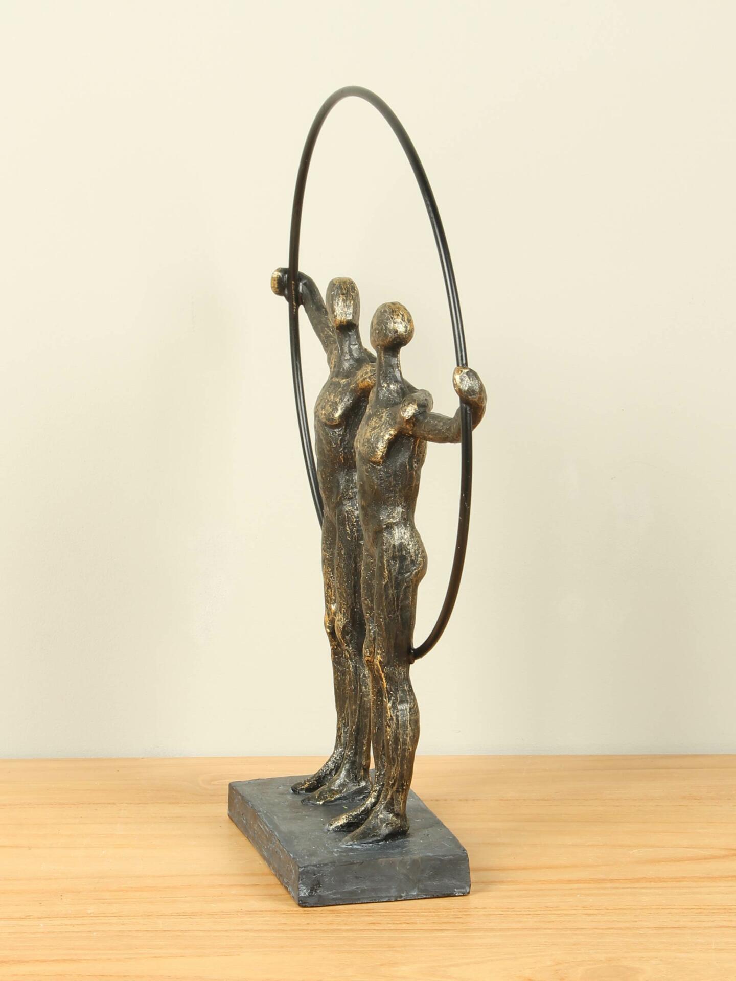 Beeld voor binnen - Bronskleurig - Polystone - 2 Mannen - 36x27x8 cm - Afbeelding 2