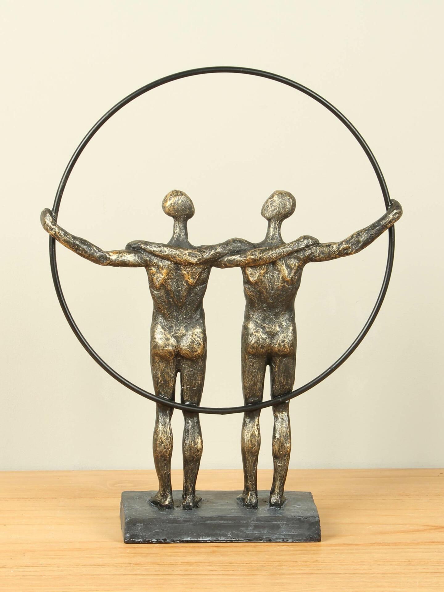 Beeld voor binnen - Bronskleurig - Polystone - 2 Mannen - 36x27x8 cm - Afbeelding 3