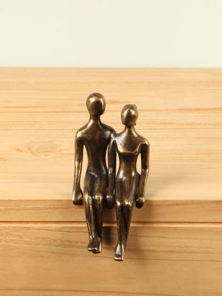 Beeld voor binnen of buiten - Brons - Koppel Zittend Klein - 17x8x8 cm - Afbeelding 2