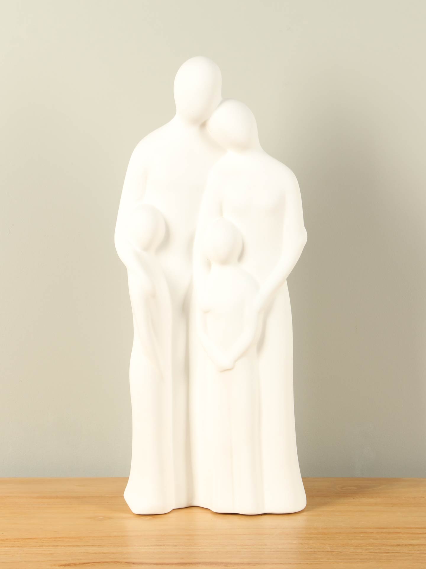 Beeld voor binnen - Wit - Keramiek - Gezin 2 kinderen - 45x19x9 cm