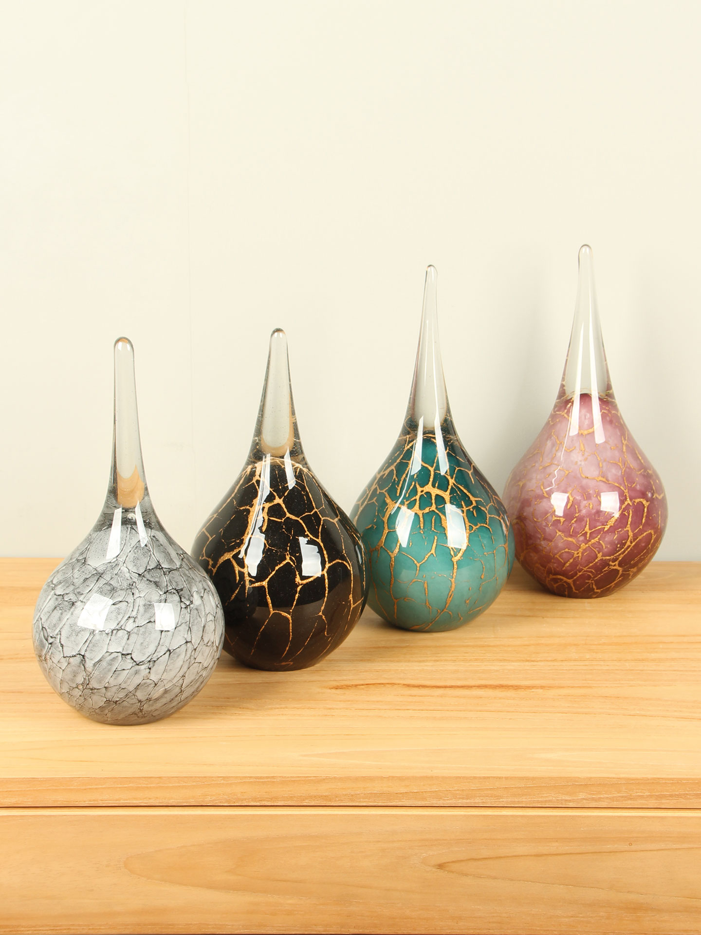 Druppel - Groen - Glas - Urn Druppel groen/bladgoud, 30 cm - Afbeelding 3