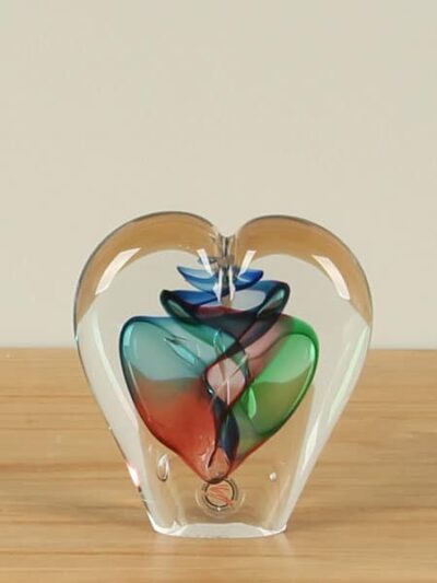 Glassculptuur – Multicolor – Glas – Hart klein, blauw/groen/roze – 11x10x3 cm