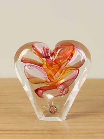 Glassculptuur – Rood – Glas – Hart rood/bruin klein – 11x10x3 cm