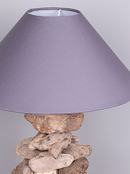 Houtdecoratie - Lichtbruin - Drijfhout - Schemerlamp met lampenkap grijs - 60x30x20 cm - Afbeelding 2
