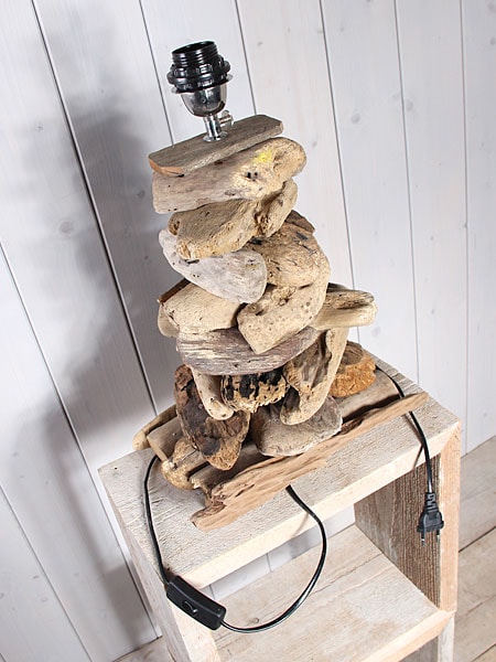 Houtdecoratie - Lichtbruin - Drijfhout - Schemerlamp met lampenkap grijs - 60x30x20 cm - Afbeelding 3