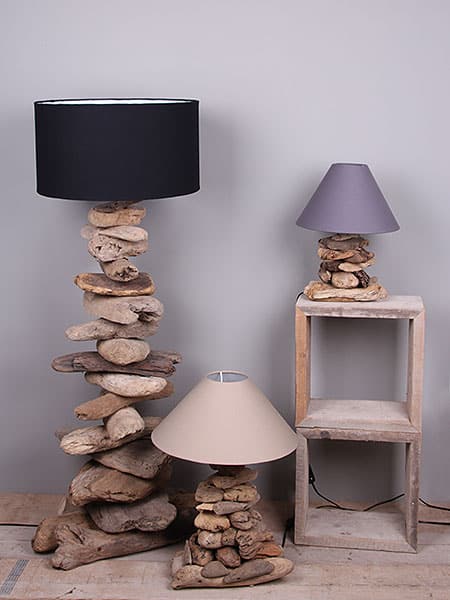 Houtdecoratie - Lichtbruin - Drijfhout - Schemerlamp met lampenkap grijs - 60x30x20 cm - Afbeelding 4