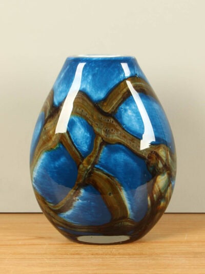 Vaas – Blauw – Glas – Blue Lagoon plat – 30x24x15 cm