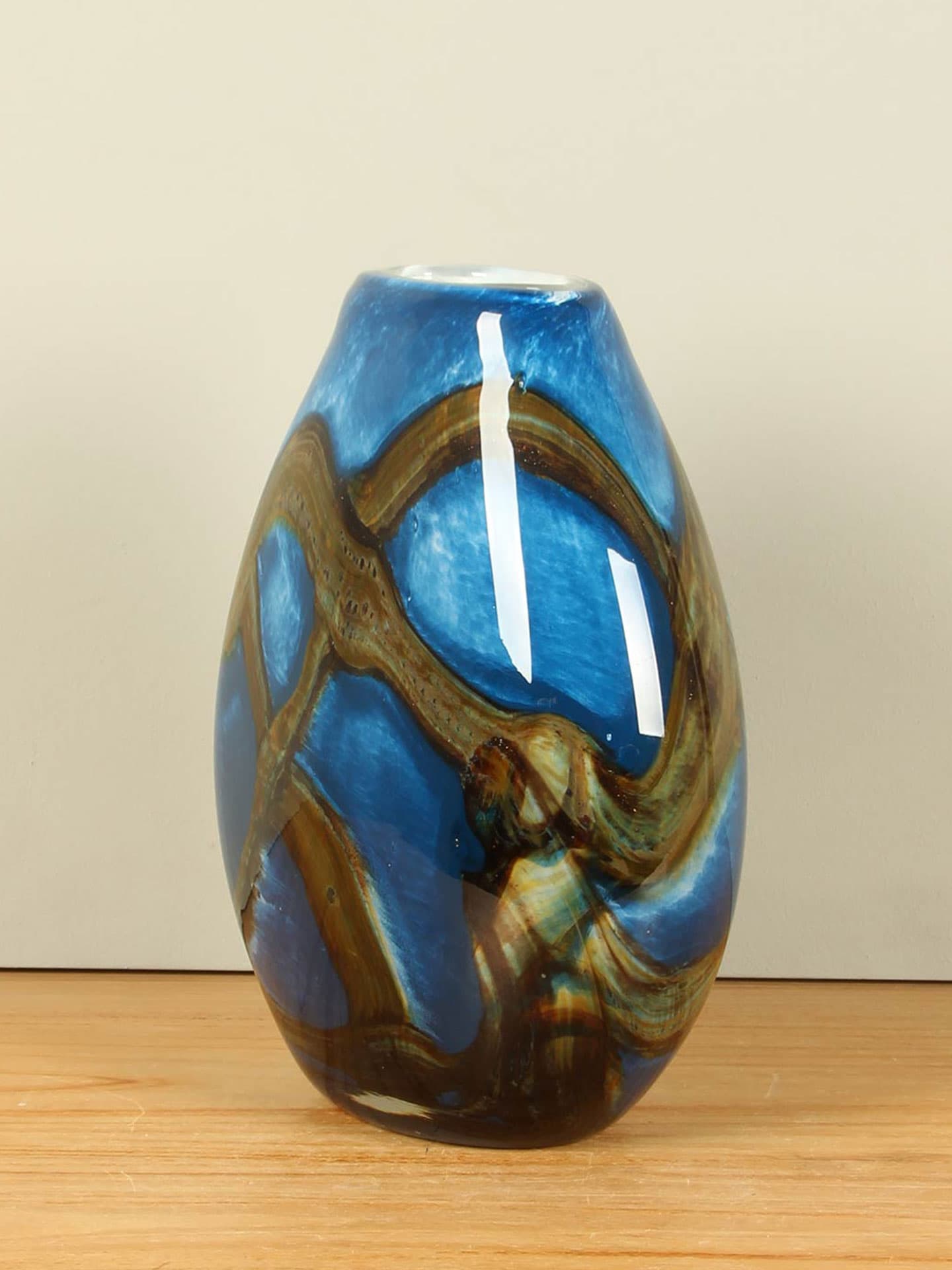 Vaas - Blauw - Glas - Blue Lagoon plat - 30x24x15 cm - Afbeelding 2