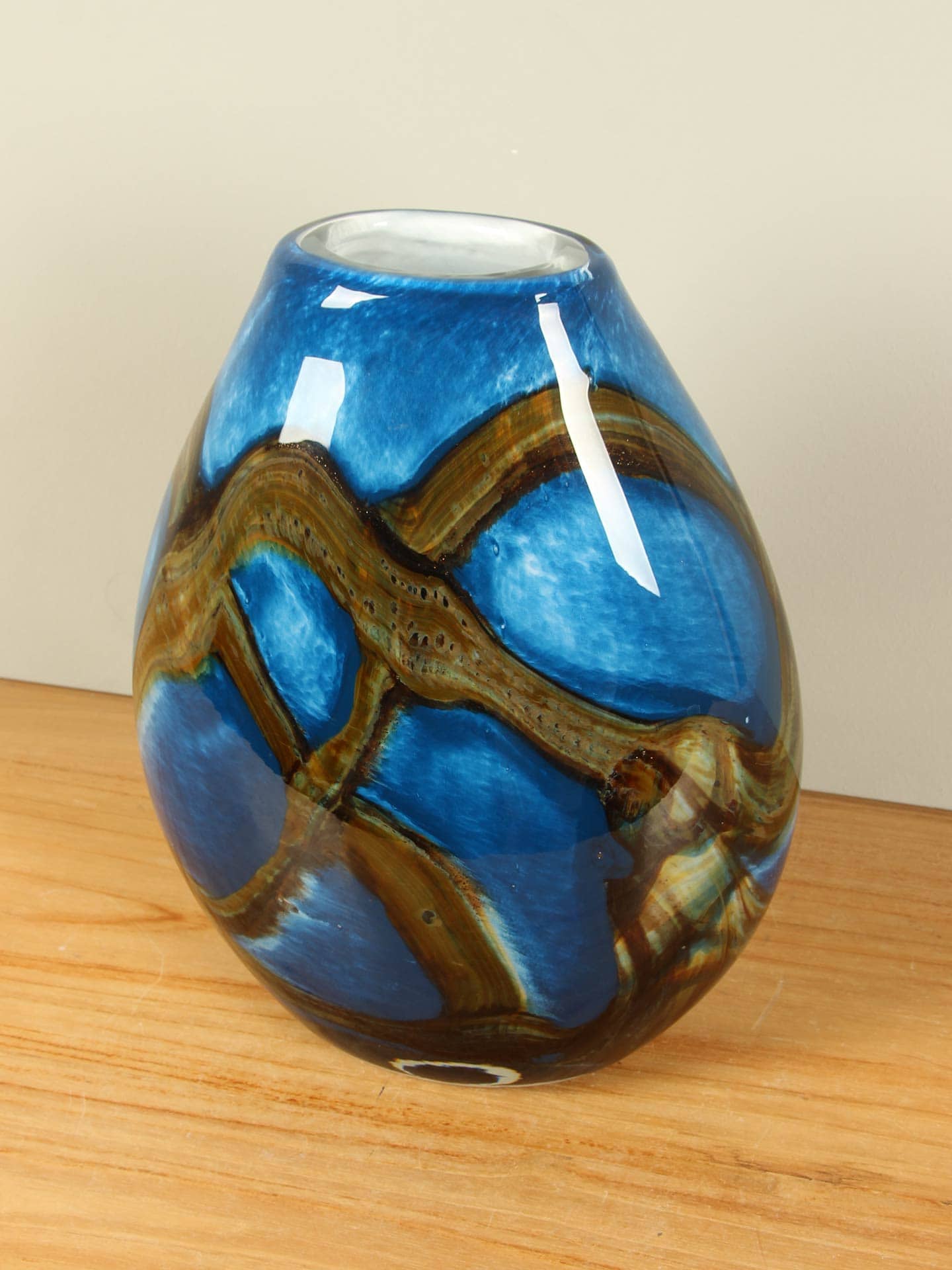 Vaas - Blauw - Glas - Blue Lagoon plat - 30x24x15 cm - Afbeelding 3