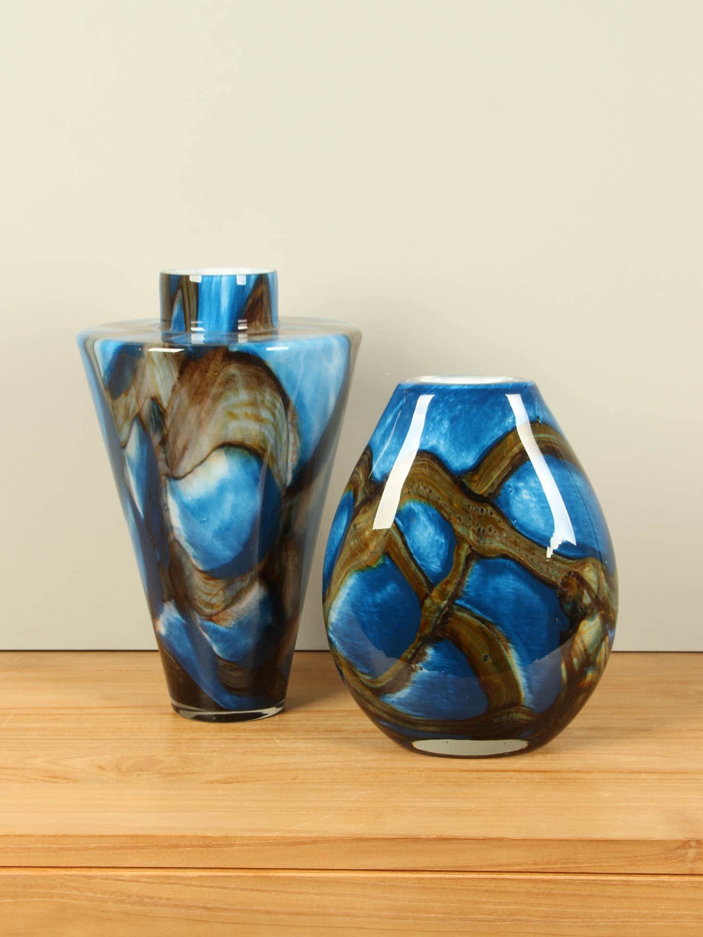 Vaas - Blauw - Glas - Blue Lagoon plat - 30x24x15 cm - Afbeelding 4