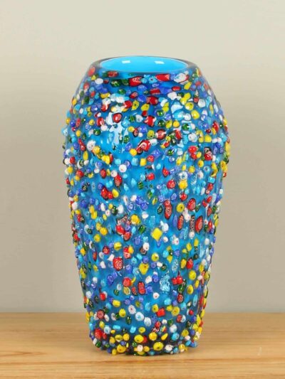 Vaas – Blauw – Glas – Kleurrijke vaas met reliëf