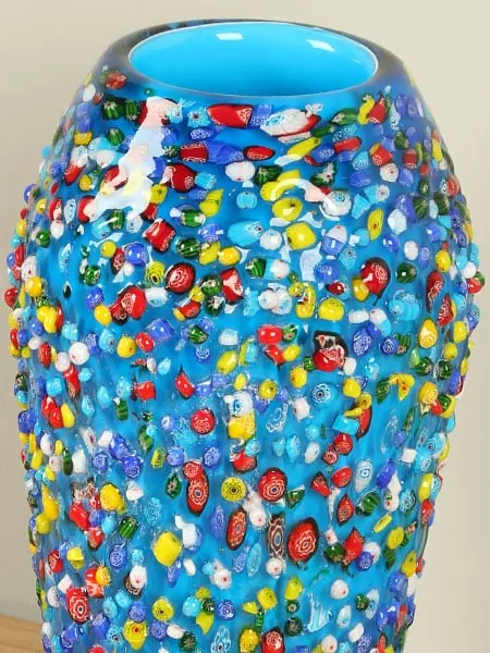 Vaas - Blauw - Glas - Kleurrijke vaas met reliëf - Afbeelding 2