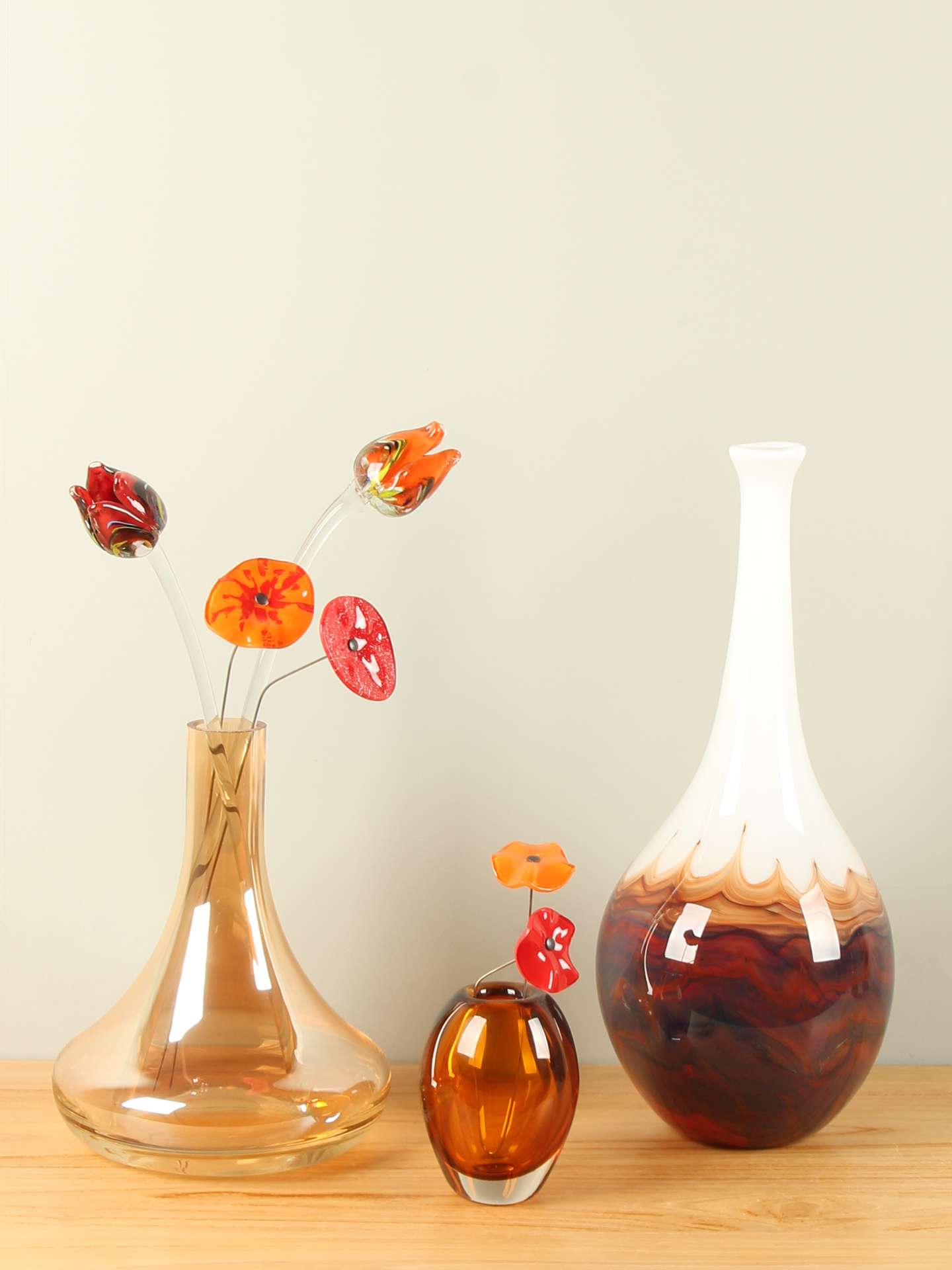 Vaas - Bruin - Glas - Flesvaas bruin gevlamd - Afbeelding 3