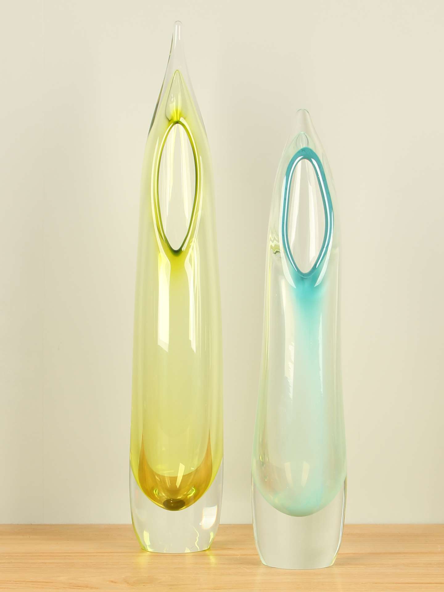Vaas - Geel - Glas - Feather olijf, 45 cm - Afbeelding 5