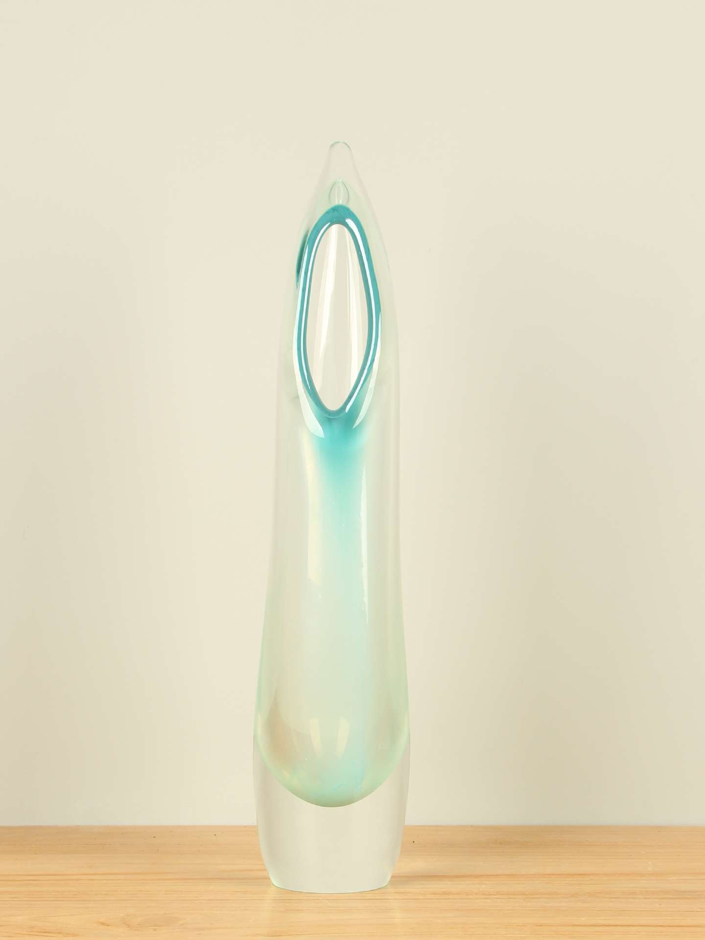 Vaas - Groen - Glas - Feather zeegroen, 45 cm