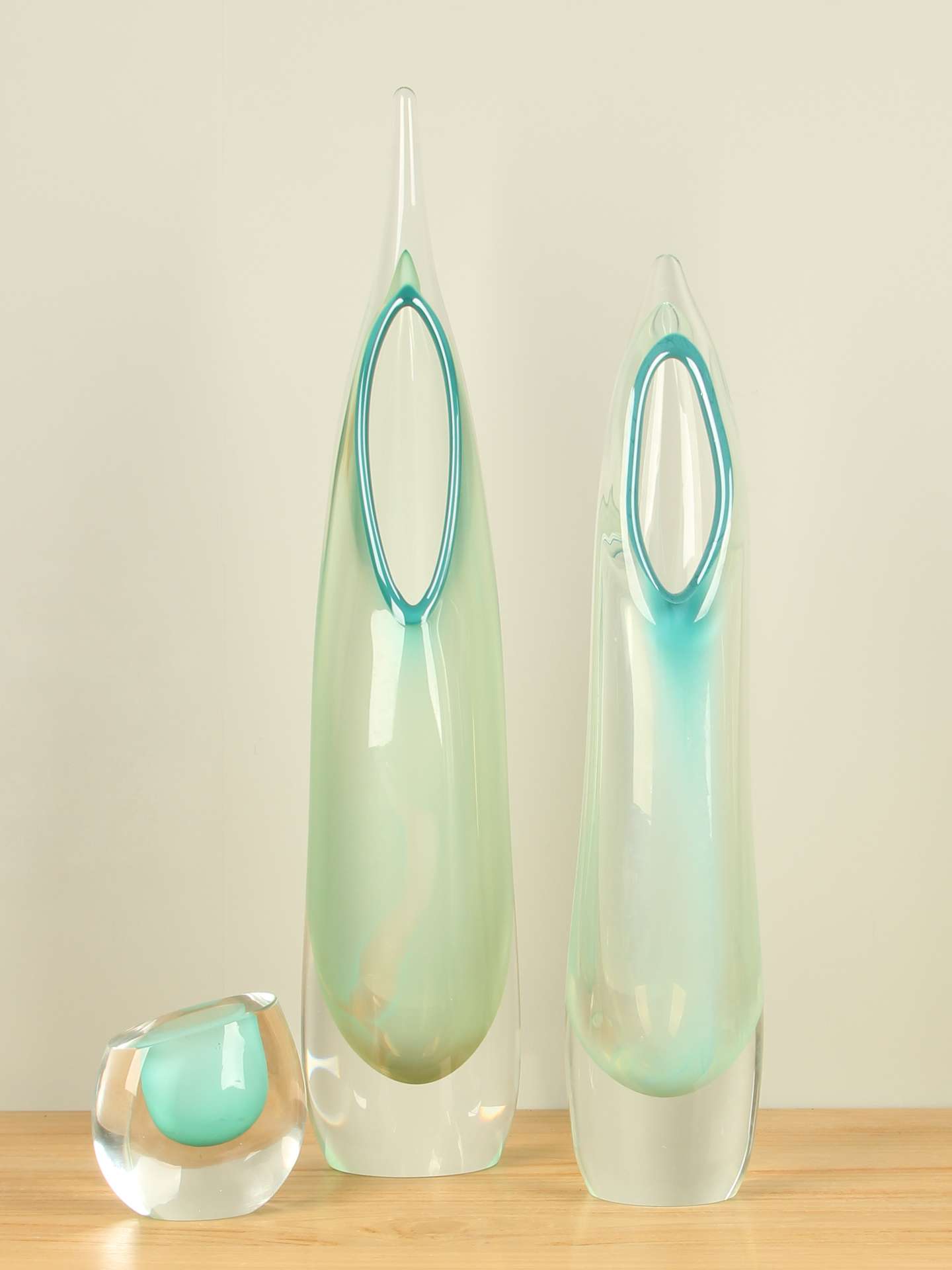 Vaas - Groen - Glas - Feather zeegroen, 45 cm - Afbeelding 4