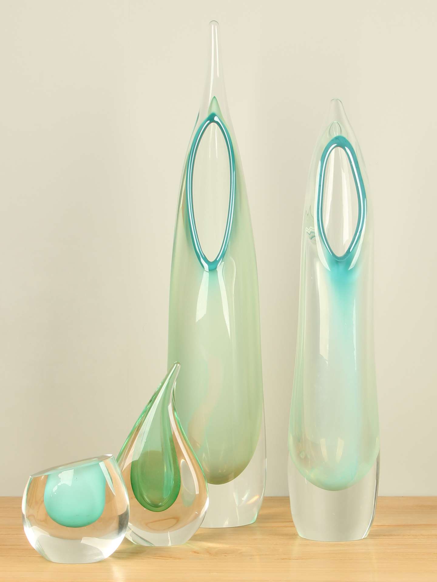Vaas - Groen - Glas - Feather zeegroen, 45 cm - Afbeelding 5
