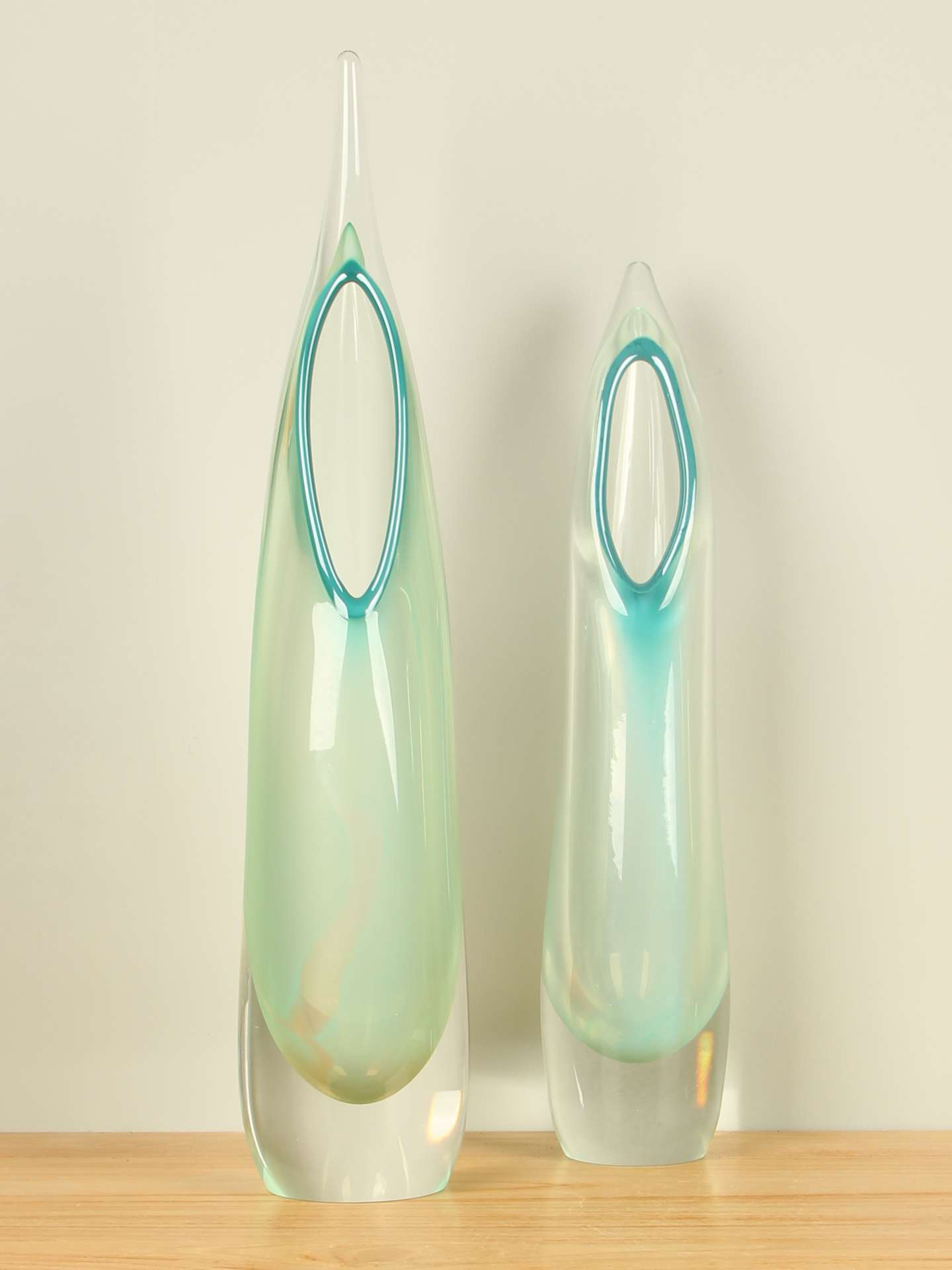 Vaas - Groen - Glas - Feather zeegroen, 45 cm - Afbeelding 6