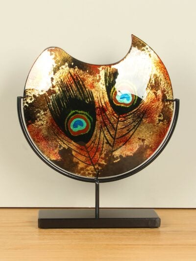 Vaas – Multicolor – Glas – Pauw op standaard – 37x31x10 cm