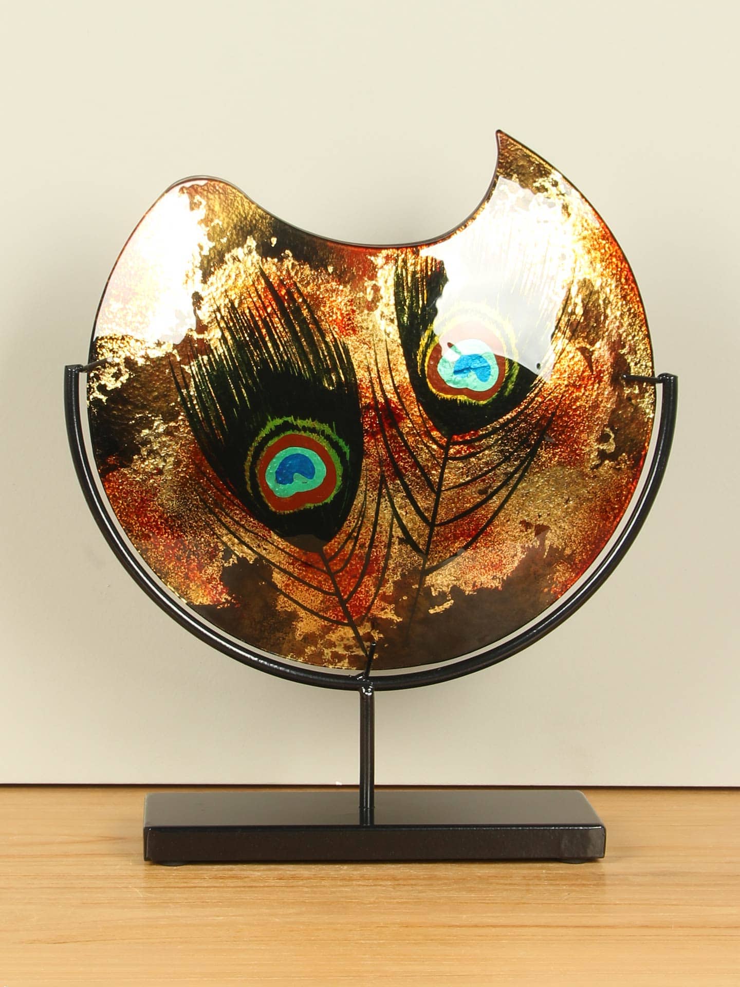 Vaas - Multicolor - Glas - Pauw op standaard - 37x31x10 cm