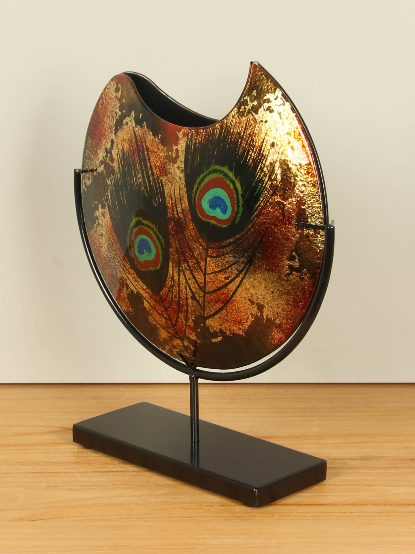 Vaas - Multicolor - Glas - Pauw op standaard - 37x31x10 cm - Afbeelding 2
