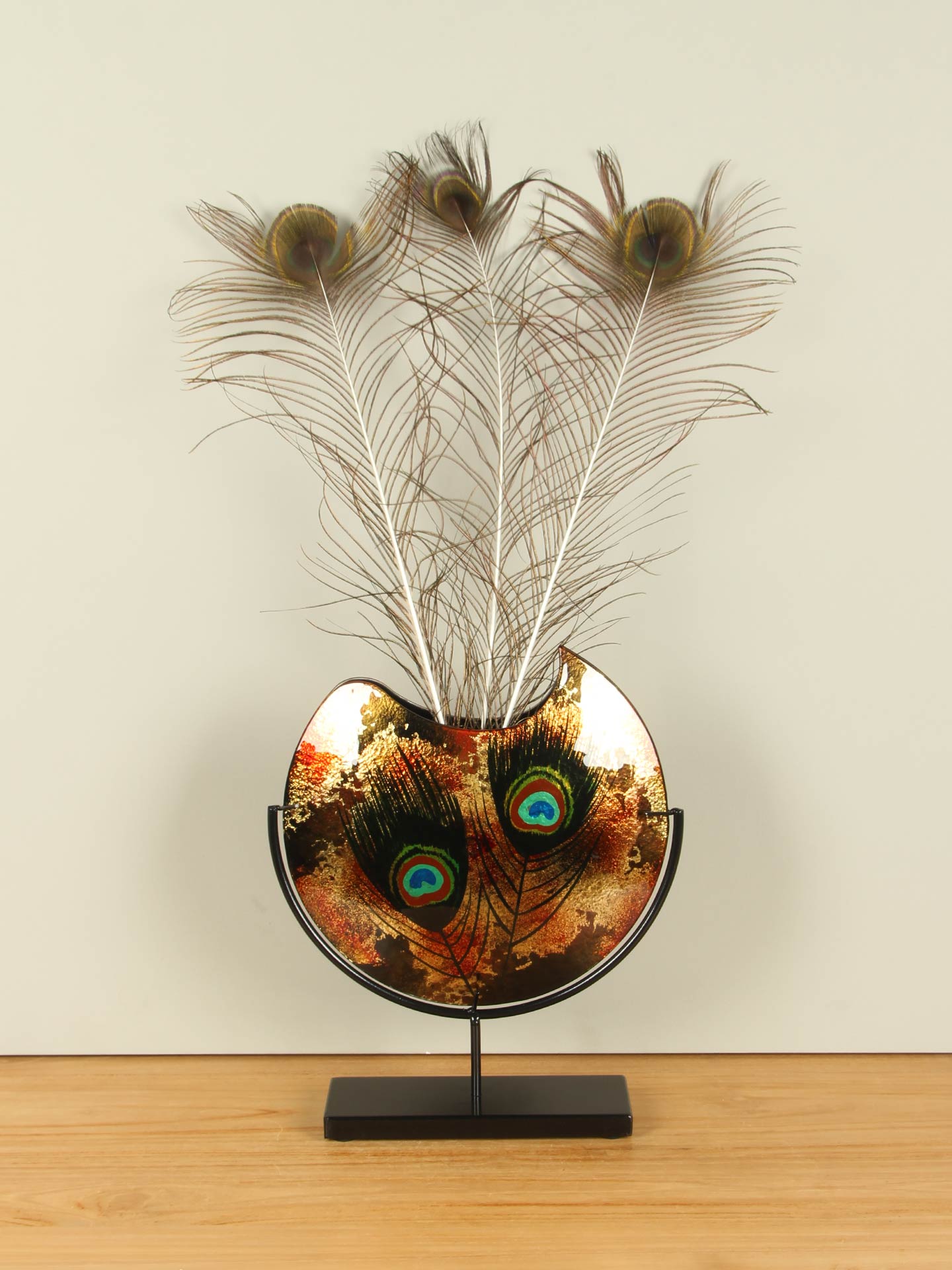 Vaas - Multicolor - Glas - Pauw op standaard - 37x31x10 cm - Afbeelding 3