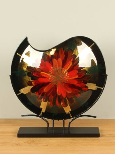 Vaas – Rood – Glas – Bloem op standaard – 47x39x10 cm