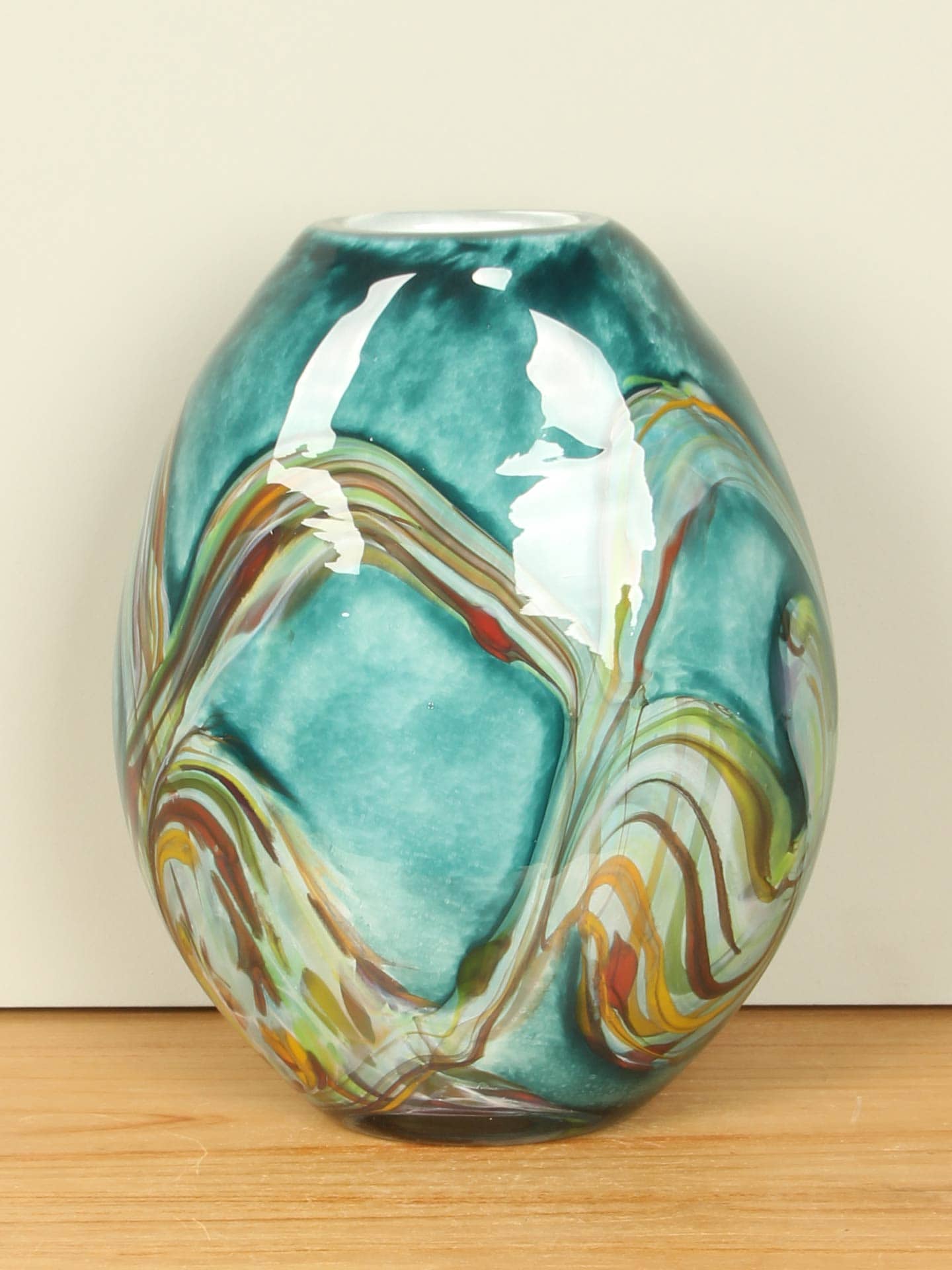 Vaas - Turquoise - Glas - Ovaal Green Life - 32x24x14 cm