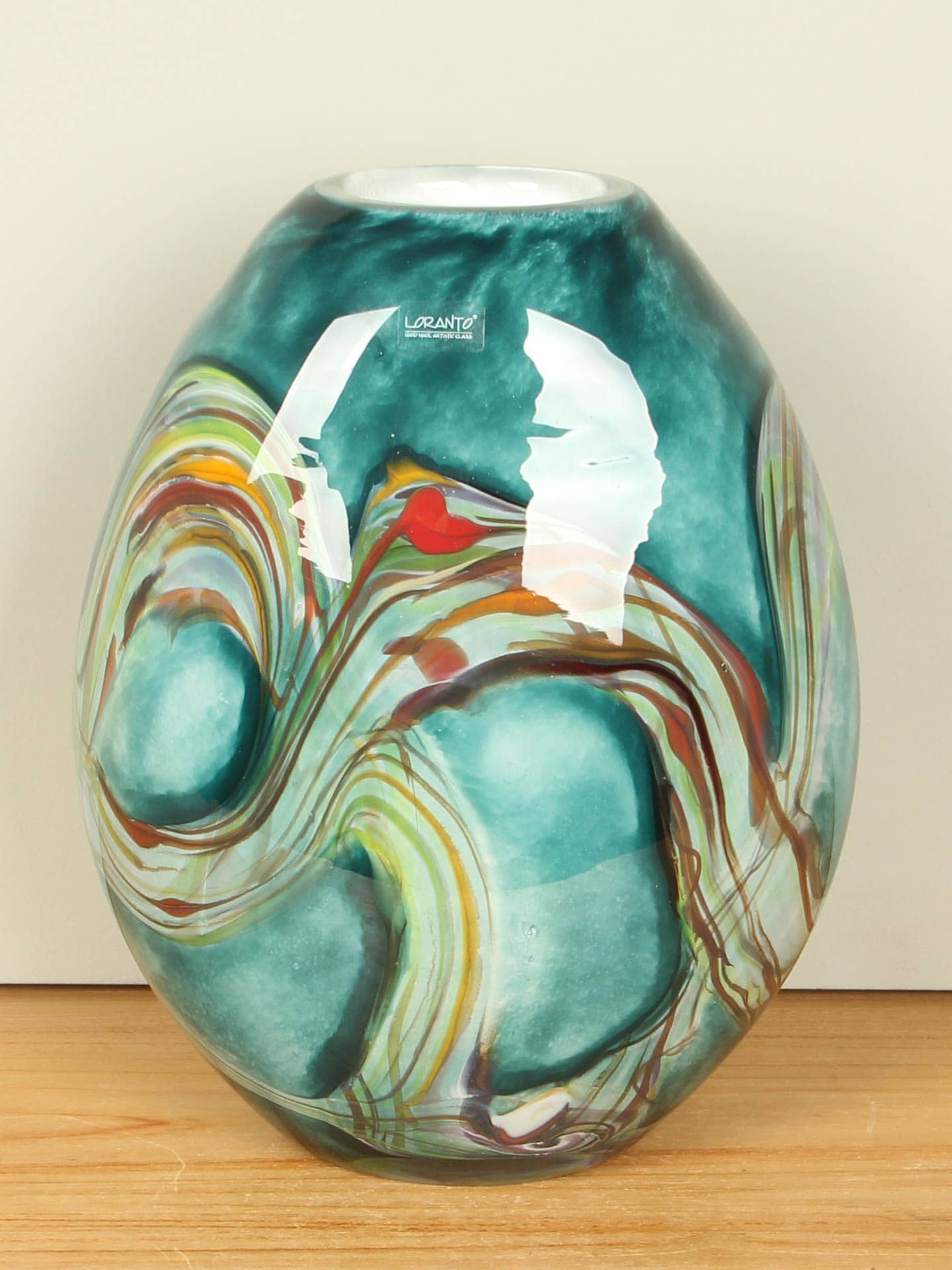 Vaas - Turquoise - Glas - Ovaal Green Life - 32x24x14 cm - Afbeelding 3