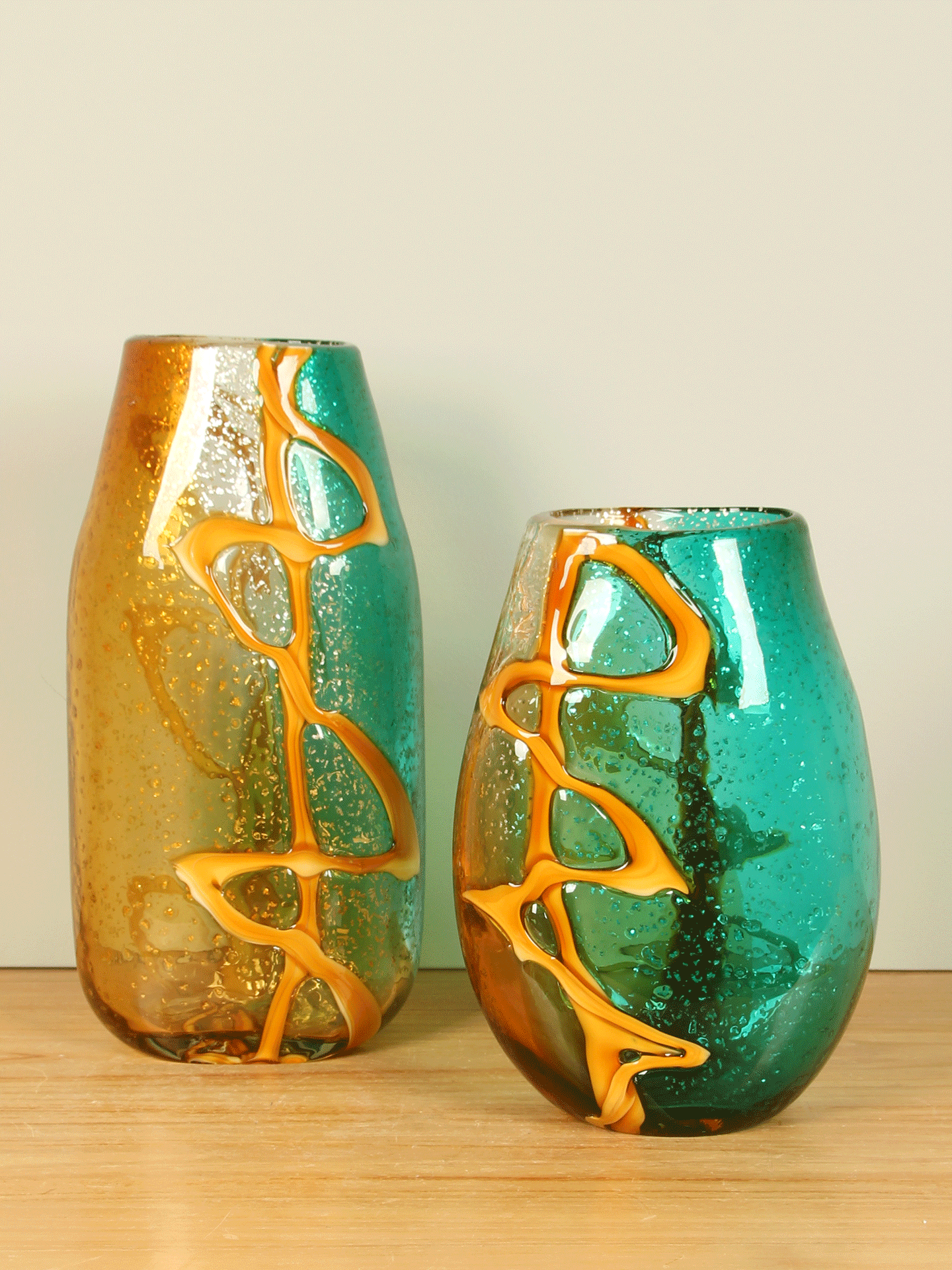 Vaas - Oker - Glas - Oker/aqua - 26x12x9 cm - Afbeelding 6