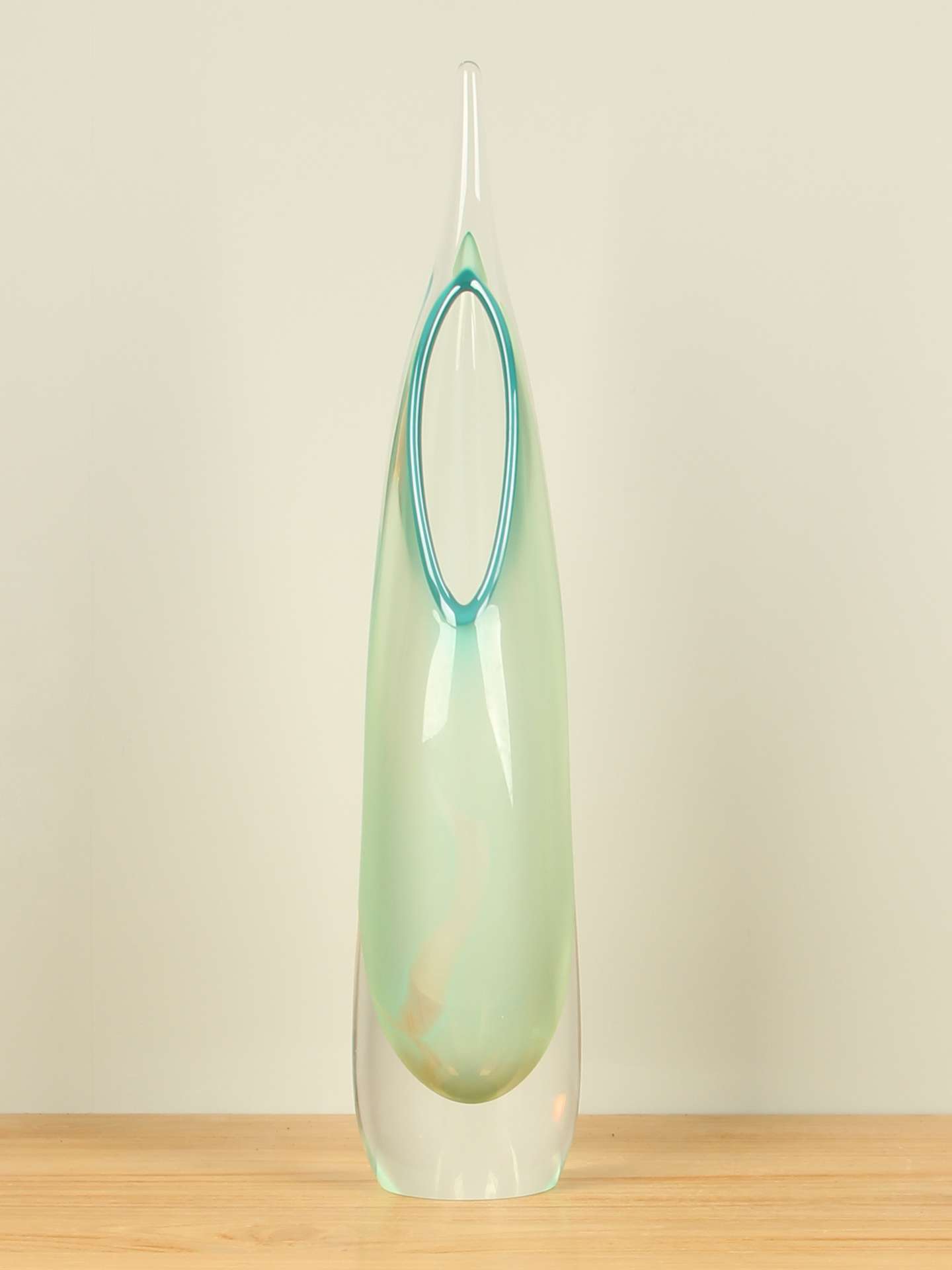 Vaas - Groen - Glas - Feather zeegroen, 60 cm