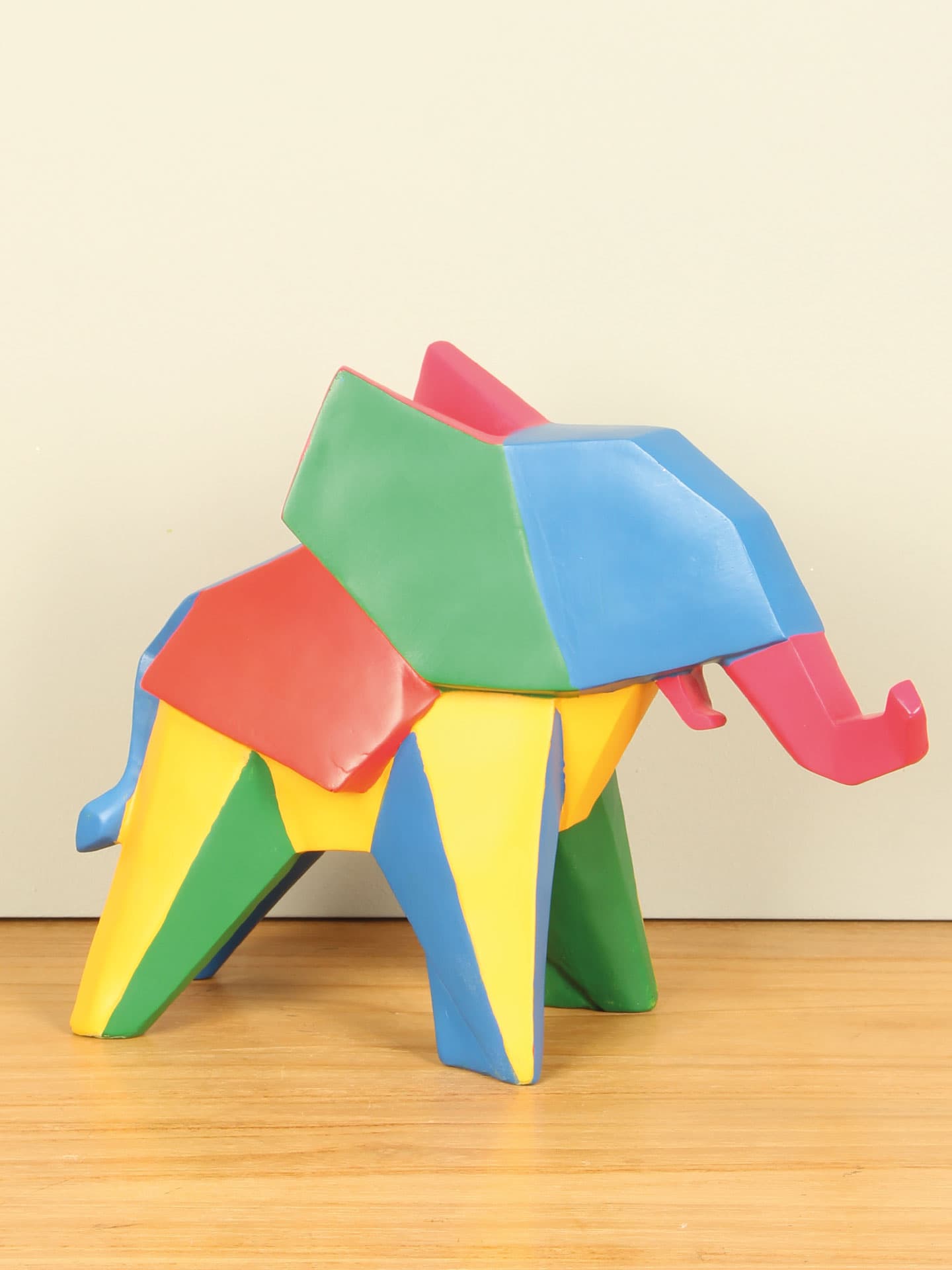 Beeld voor binnen - Multicolor - Polyresin - Olifant geometrisch - 21x29x10 cm