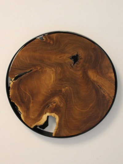 Houtdecoratie – Bruin – Teakhout – Schijf teakhout in metalen ring – 40x40x4 cm