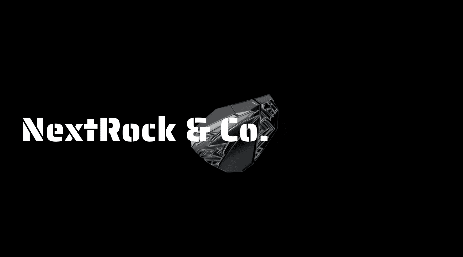 Company logo for NextRock & Co.: bold white text over a dark, geometric 3D shape on a black background.