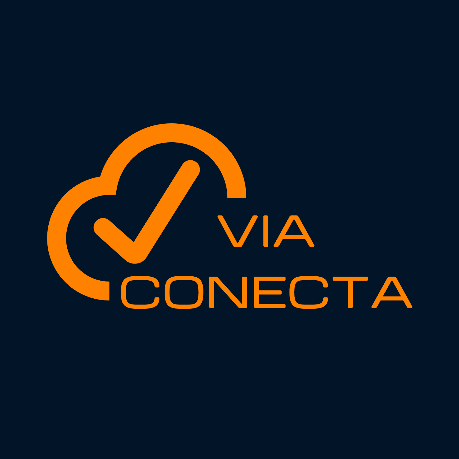 VIA CONECTA logo: orange check mark within an orange arc on a dark blue background?