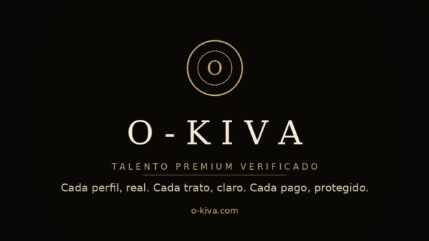 O-KIVA logo with a circular gold emblem on a dark background and the tagline 'Talento Premium Verificado'.