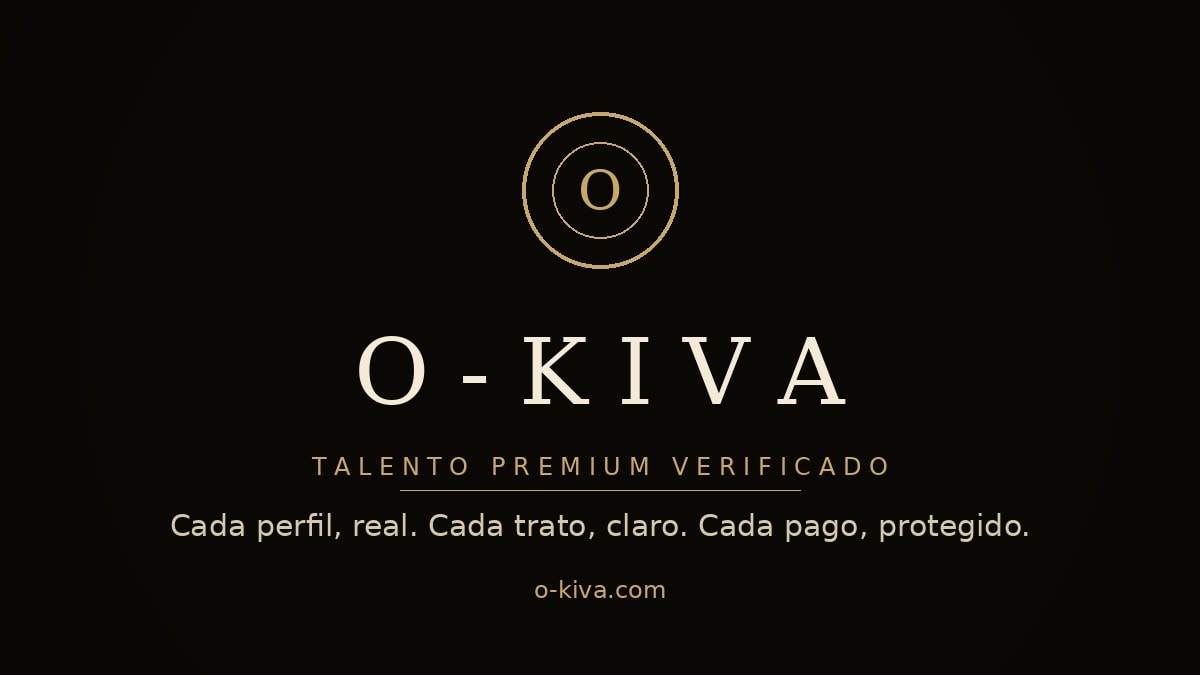 O-KIVA logo with a circular gold emblem on a dark background and the tagline 'Talento Premium Verificado'.