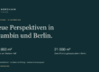 Nordhain Finanz logo and headline: "Neue Perspektiven in Grambin und Berlin." with two metric panels showing 120.000 m² in Grambin and 21.000 m² in Berlin and small footer text.