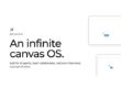 NovaStart logo with the headline: 'An infinite canvas OS.' and subhead: 'Built for AI agents, team collaboration, and work that never runs out of room.' Two pale screenshot cards appear on the right.