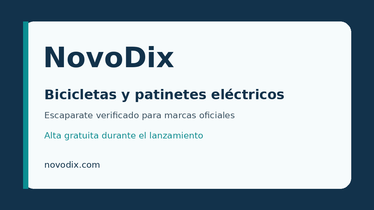 Promo banner for NovoDix: bicycles and electric scooters, verified official brands, free launch trial, novodix.com