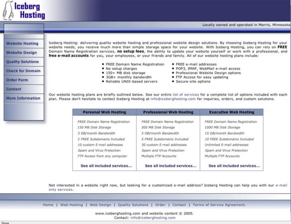 Iceberg Hosting - What the Website Looked Like in 2005