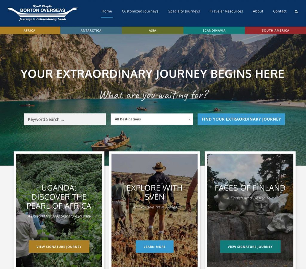 Borton Overseas website using mixed font faces