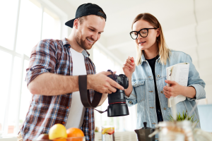 Couple looking at camera for website images