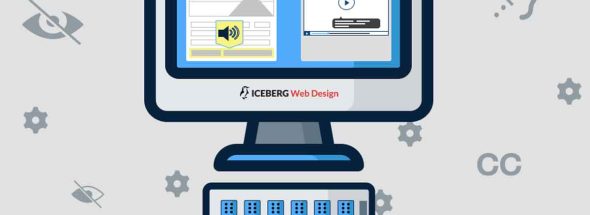 A11y Graphic showing an animated computer with an example of an accessibility screen