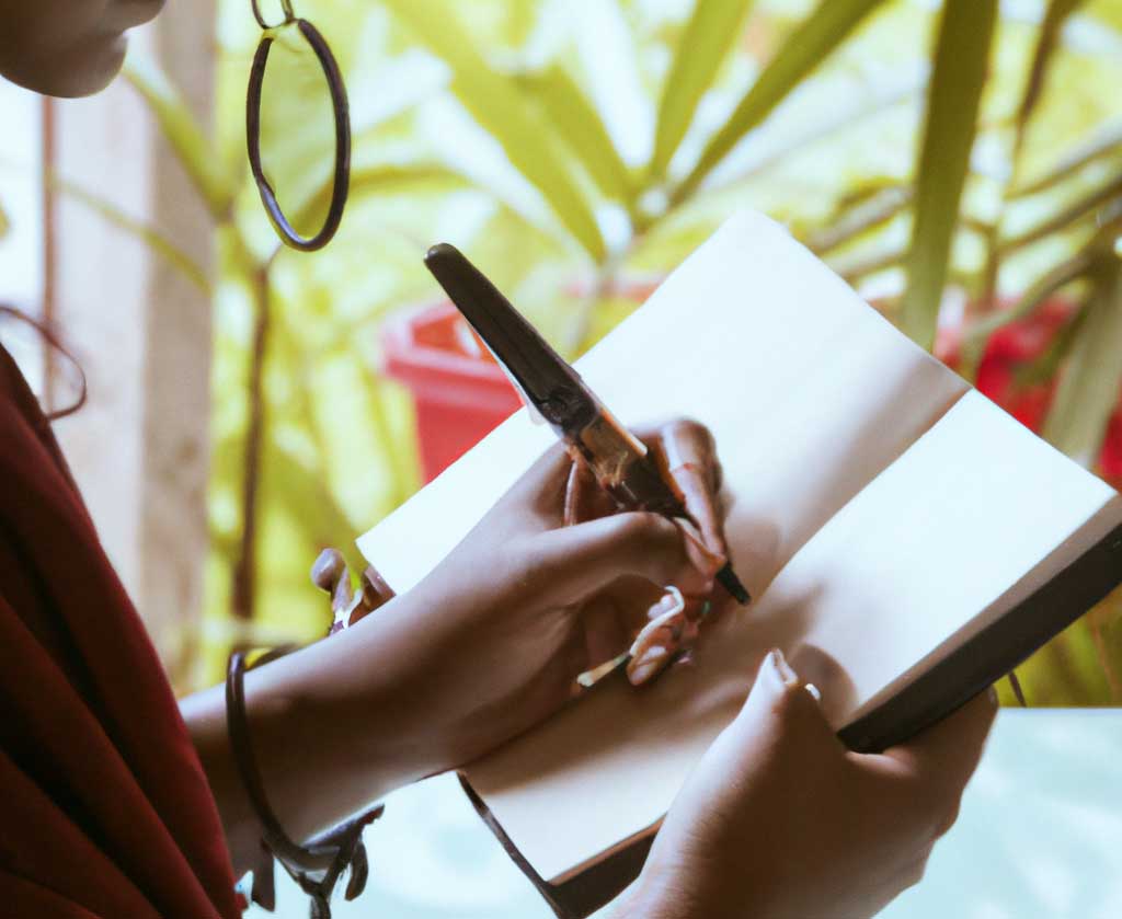 Artificially Generated image of a person writing in a notebook