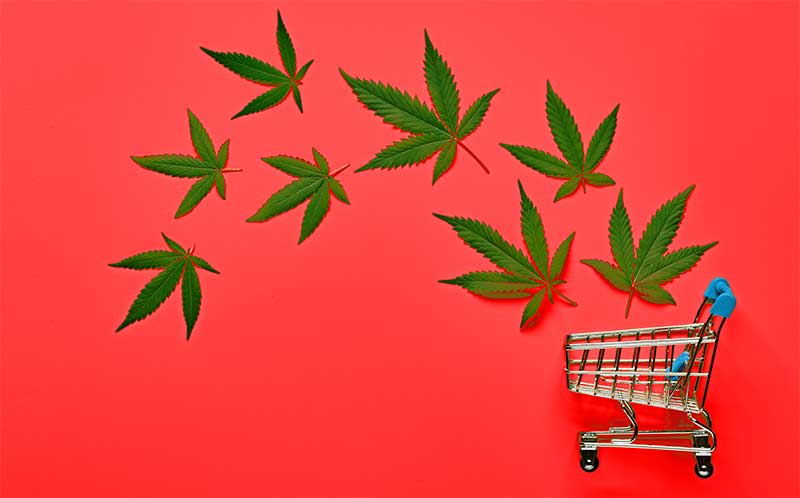 Shopping cart with cannabis leaves