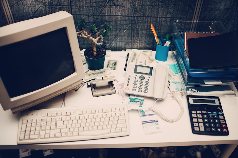 Old Computer And Calculator In Office.
